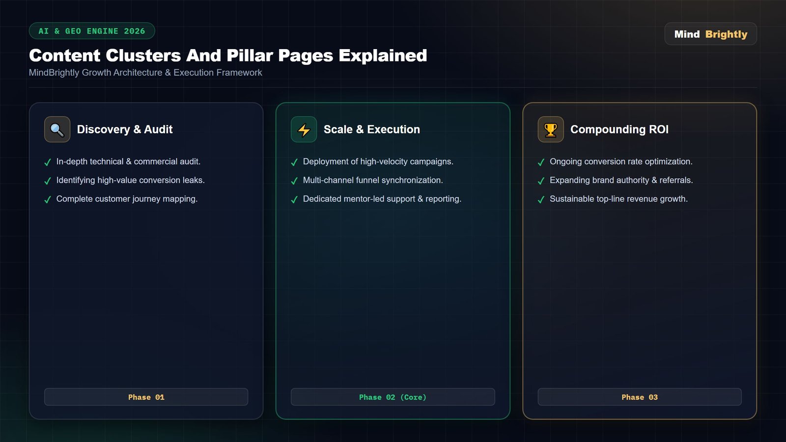 Content Clusters and Pillar Pages Explained: A 2026 SEO Guide for Small Business Websites — key points diagram